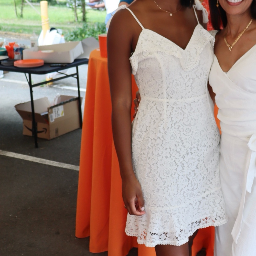 Cupcakes and Cashmere White Lace Pattern Mini Dress